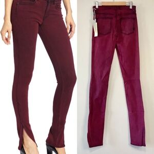 Rich and Skinny Boot Cut Slit Stretch Skinny Jeans Burgundy Wine Maroon Red